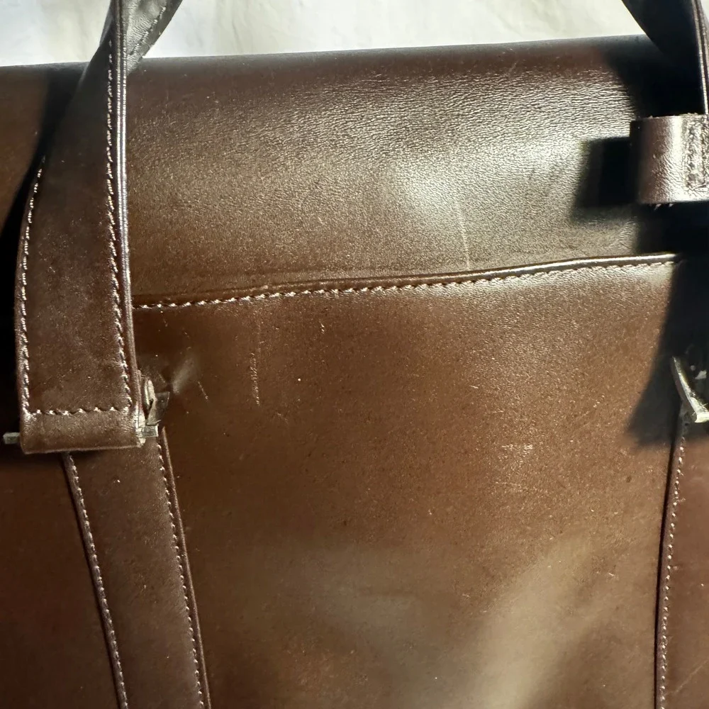 Cutter & Buck Mens Brown‎ Leather Canvas Briefcase Messenger Bag Business Laptop